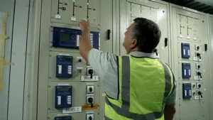 Electrical engineer using switchgear