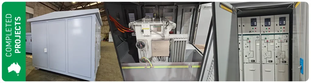 Newstead Energy Park switchgear substation kiosk - three photos of it