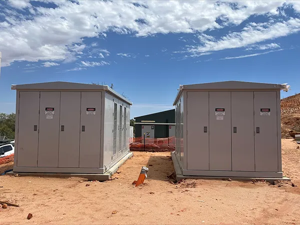 Two MV kiosks at a site in Riverlands, South Australia to convert power from a solar farm and provide energy to agricultural and other businesses in the area